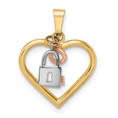 Heart, Lock and Key Pendant 14k Tri-Color Gold K9948, MPN: K9948, 196904083536