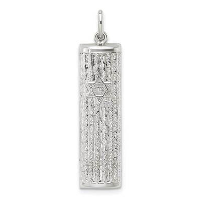 Textured Solid Mezuzah with Star of David Pendant Sterling Silver Polished QC11232, MPN: QC11232,