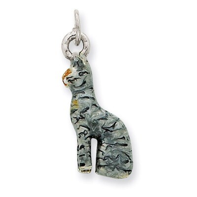Silver Enamel Cat Sitting Charm Sterling Silver QC6396, MPN: QC6396, 883957397801