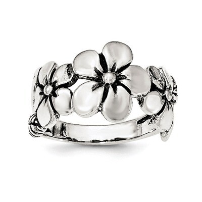 Sterling Silver Polished/Antiqued Flower Ring Sterling Silver Polished QR6236, MPN: QR6236,