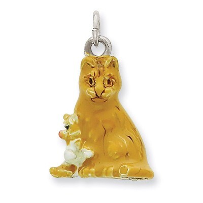 Silver Enamel Mom &amp; Kitten Cat Charm Sterling Silver QC6401, MPN: QC6401, 883957597737