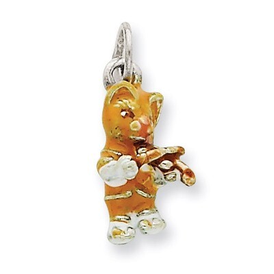 Silver Enamel Cat Playing the Violin Charm Sterling Silver QC6400, MPN: QC6400, 883957397832