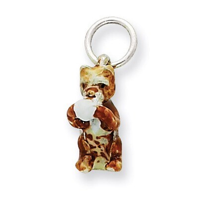 Silver Enamel Cat playing with Yarn Charm Sterling Silver QC6399, MPN: QC6399, 883957397825