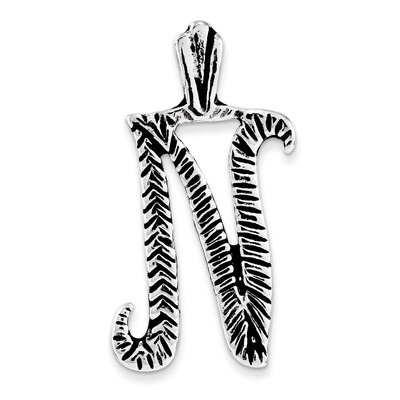 Antiqued &amp; Textured Letter N Chain Slide Sterling Silver QC8458N