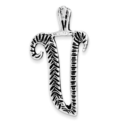 Antiqued &amp; Textured Letter V Chain Slide Sterling Silver QC8458V