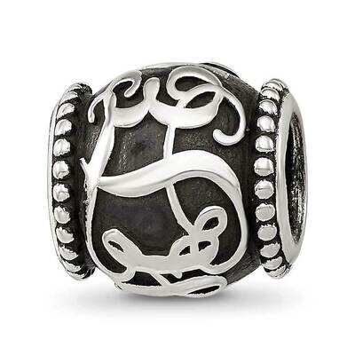 Oxidized Personalized Monogram Bead Sterling Silver QRSXNA1M, MPN: QRSXNA1M,