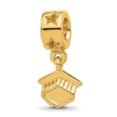 Gold-plated Graduation Cap Dangle Bead Sterling Silver QRS491GP, MPN: QRS491GP,