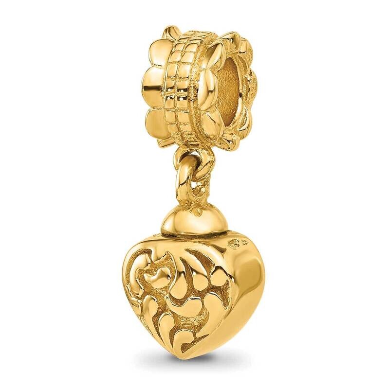 Gold-plated Heart Ash Holder Dangle Bead Sterling Silver QRS532GP
