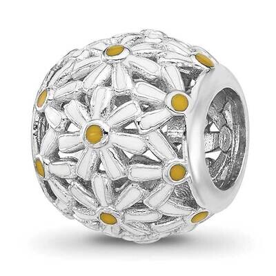 Enameled Daisys Bead Sterling Silver Rhodium-plated QRS4511, MPN: QRS4511,