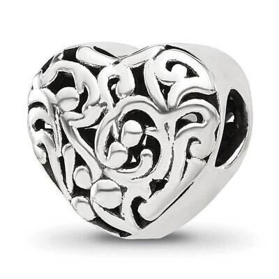 Floral Heart Bead Sterling Silver QRS4479, MPN: QRS4479,