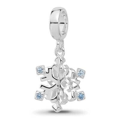 Blue Spinel Snowflake Dangle Bead Sterling Silver Rhodium-plated QRS4471, MPN: QRS4471,