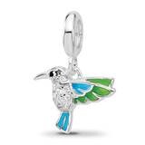 Enamel &amp; CZ Black Spinel Hummingbird Bead Sterling Silver Rhodium-plated QRS4453, MPN: QRS4453,