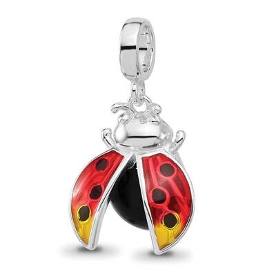 Enameled Ladybug Dangle Bead Sterling Silver Rhodium-plated QRS4458, MPN: QRS4458,
