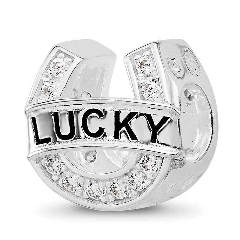 CZ Lucky Horseshoe Bead Sterling Silver Rhodium-plated QRS4438