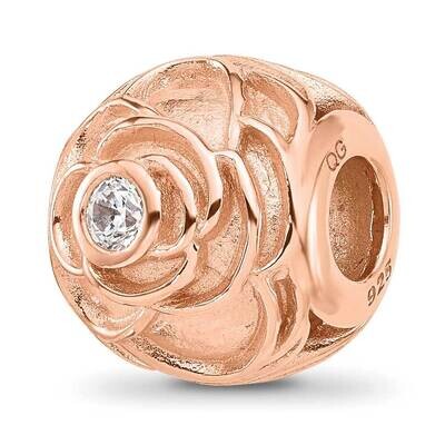 Rose Gold-plated CZ Floral Rose Bead Sterling Silver QRS4507, MPN: QRS4507,