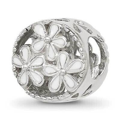 White Enameled Floral Circle Bead Sterling Silver QRS4421, MPN: QRS4421,