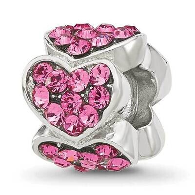 Pink Swarovski Crystal Hearts Bead Sterling Silver QRS4413, MPN: QRS4413,