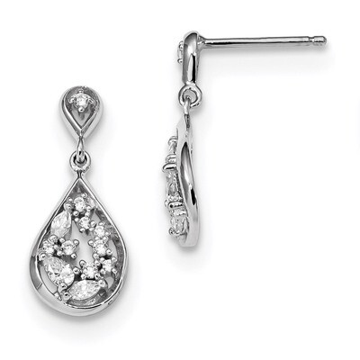 CZ Diamond Teardrop Post Dangle Earrings Sterling Silver Rhodium-plated QE13772, MPN: QE13772,