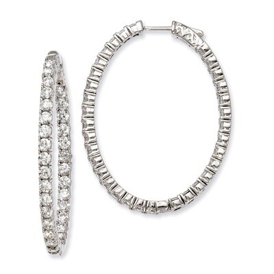 Diamond Hinged Oval Hoop Earrings Sterling Silver Rhodium-plated QE8000, MPN: QE8000, 886774727721
