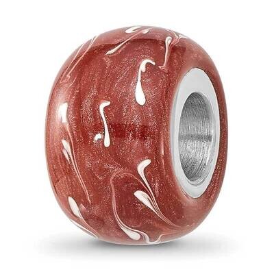 Dark Coral &amp; White Enamel Bead Sterling Silver Rhodium-plated QRS4496, MPN: QRS4496,