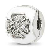 White Enamel and CZ Floral Clip Bead Sterling Silver QRS4408, MPN: QRS4408,