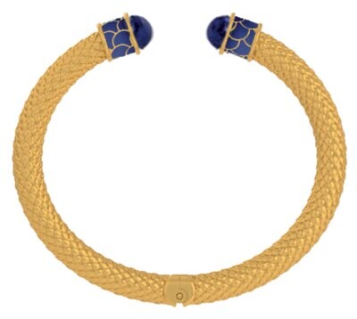 Halcyon Days Minoan Deep Cobalt Gold Hinged Torque Bangle Bracelet BRMIN18SHTG, MPN: BRMIN18SHTG,