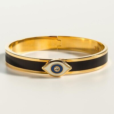 Halcyon Days Evil Eye Sparkle Button Blue Gold Bangle  HBEVS1110G, MPN: HBEVS1110G,