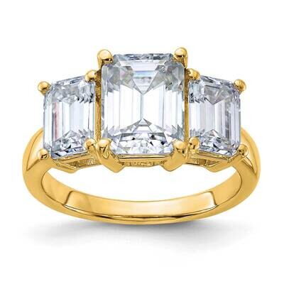 4 3/4ct. Three Stone D E F Pure Light Emerald-cut Moissanite Ring 14k Gold RM4451E-470-YMP, MPN: RM…