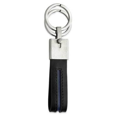 Removable Ring Blue/Black Leather Key Ring Stainless Steel Brushed SRK182 by Chisel, MPN: SRK182, 8…