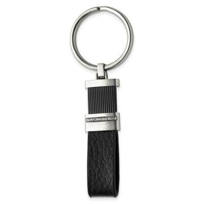 Black Ip Black Diamond Preciosa Leather Key Ring Stainless Steel Polished SRK180 by Chisel, MPN: SR…