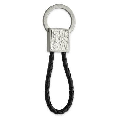 Hammered Black Leather Key Ring Stainless Steel Brushed SRK181 by Chisel, MPN: SRK181, 883957751177