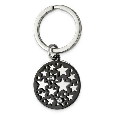 Black Ip with Swarovski Star 2 Piece Key Ring Stainless Steel Polished SRK178 by Chisel, MPN: SRK17…