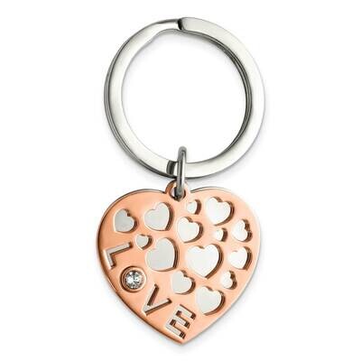 Rose Ip with Swarovski Love Hearts 2 Piece Key Ring Stainless Steel Polished SRK179 by Chisel, MPN:…