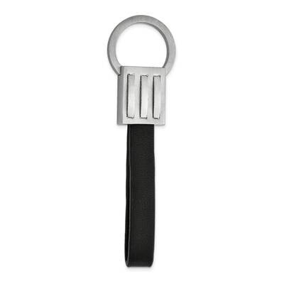 Polished Black Leather Key Ring Stainless Steel Brushed SRK175 by Chisel, MPN: SRK175,