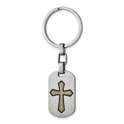 Textured Black/Yellow Ip-Plated Cross Key Ring Stainless Steel Brushed SRK174 by Chisel, MPN: SRK17…