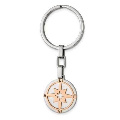 Polished Rose Ip-Plated Compass Key Ring Stainless Steel Brushed SRK173 by Chisel, MPN: SRK173, 883…