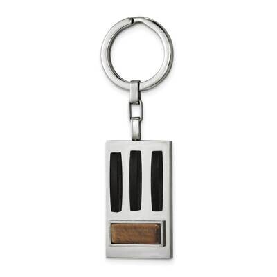 Polished Black Ip with Tiger&#39;s Eye Key Ring Stainless Steel Brushed SRK171 by Chisel, MPN: SRK171, …