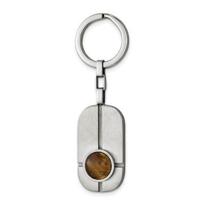 Polished with Tiger&#39;s Eye Key Ring Stainless Steel Brushed SRK169 by Chisel, MPN: SRK169, 883957750…