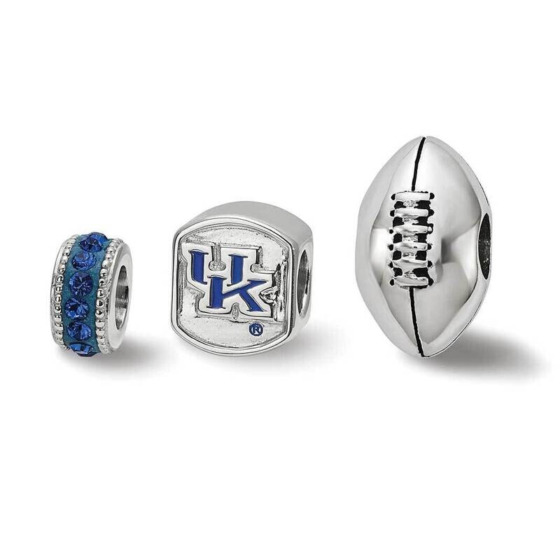 Sterling Silver University of KENTUCKY 3 BEAD SET - FOOTBALL UK3BDFOOT-SS