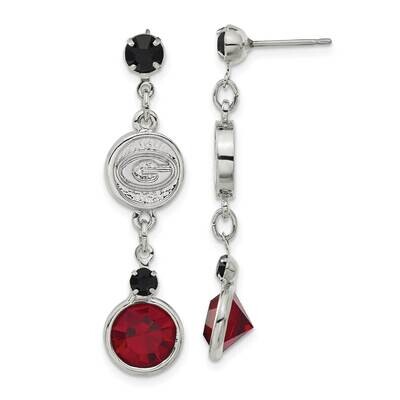 University of Georgia Silver-tone Black &amp; Red Crystal Post Dangle Earrings UGA065ER-CR