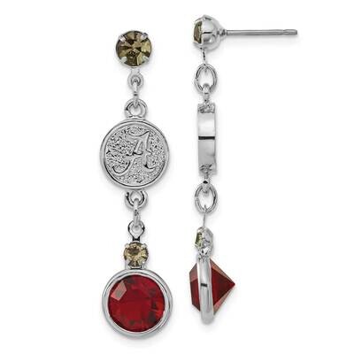 University of Alabama Silver-tone Grey &amp; Red Crystal Post Dangle Earrings UAL065ER-CR