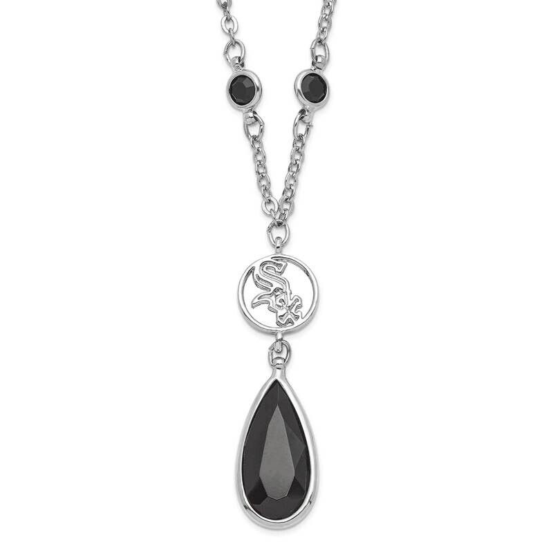 MLB Chicago White Sox Silver-tone Black & Clear Crystal with 3in ext Necklace WHI065N-CR