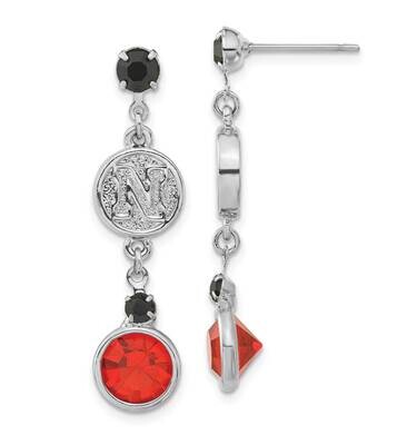 University of Nebraska Silver-tone Black &amp; Red Crystal Post Dangle Earrings UNE065ER-CR