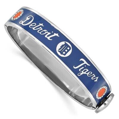 Stainless Steel MLB Detroit Tigers Crystal &amp; Enamel Hinged Bracelet TIGHEB