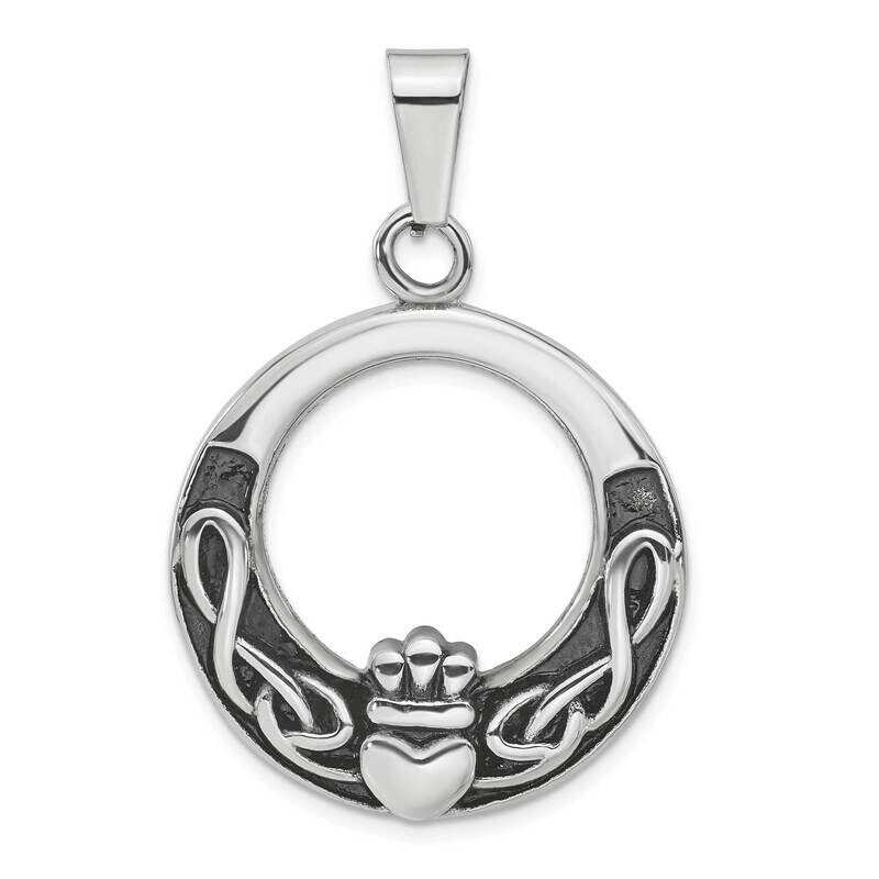 Stainless Steel Polished and Antiqued Claddagh Pendant SSCMEI18358