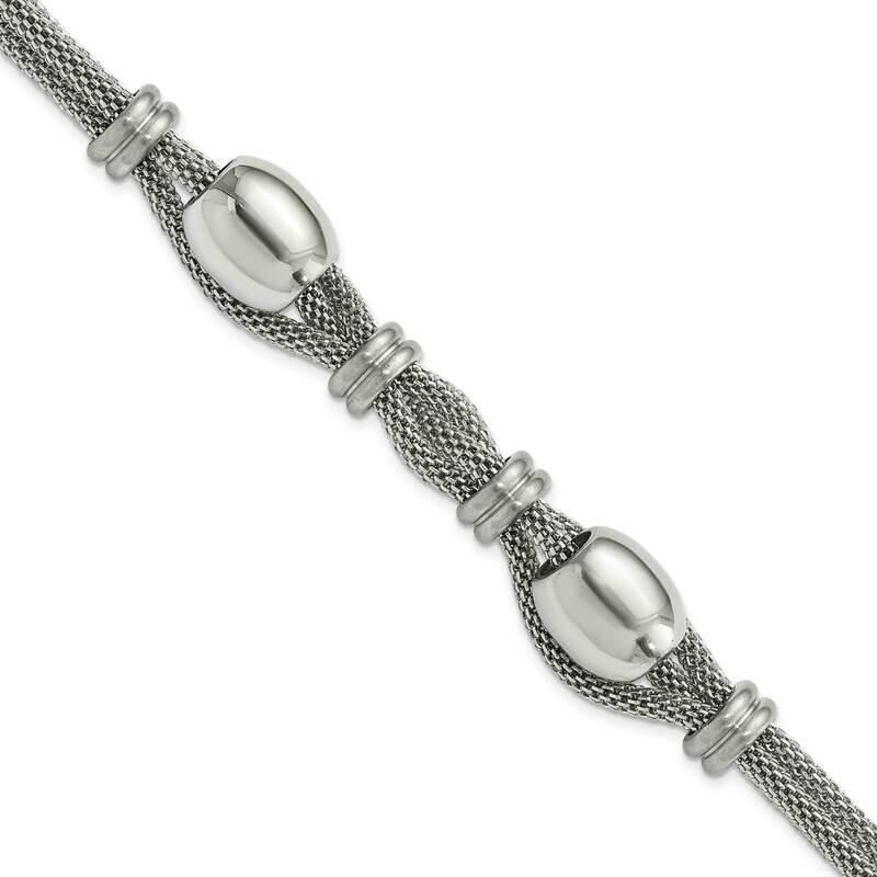 Stainless Steel Polished and Brushed Beads Twisted Bracelet SSCMEI18337-6.75