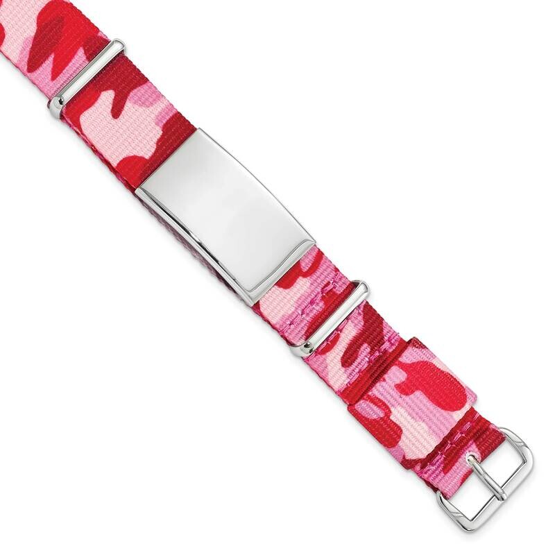 Stainless Steel Polished Pink Camo Fabric Adj. ID Bracelet SSCMEI18333