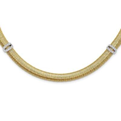 Sterling Silver Gold-tone Wire Wrapped CZ Station with 2in ext Necklace SSCMEI18308-17