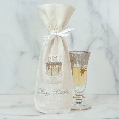 Crown Happy Birthday Cake Linen Wine Bag Set of 4 W717