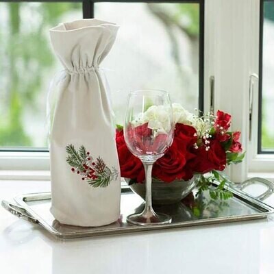 Crown Natale Sprig Velvet Wine Bag Cream Set of 4 W870